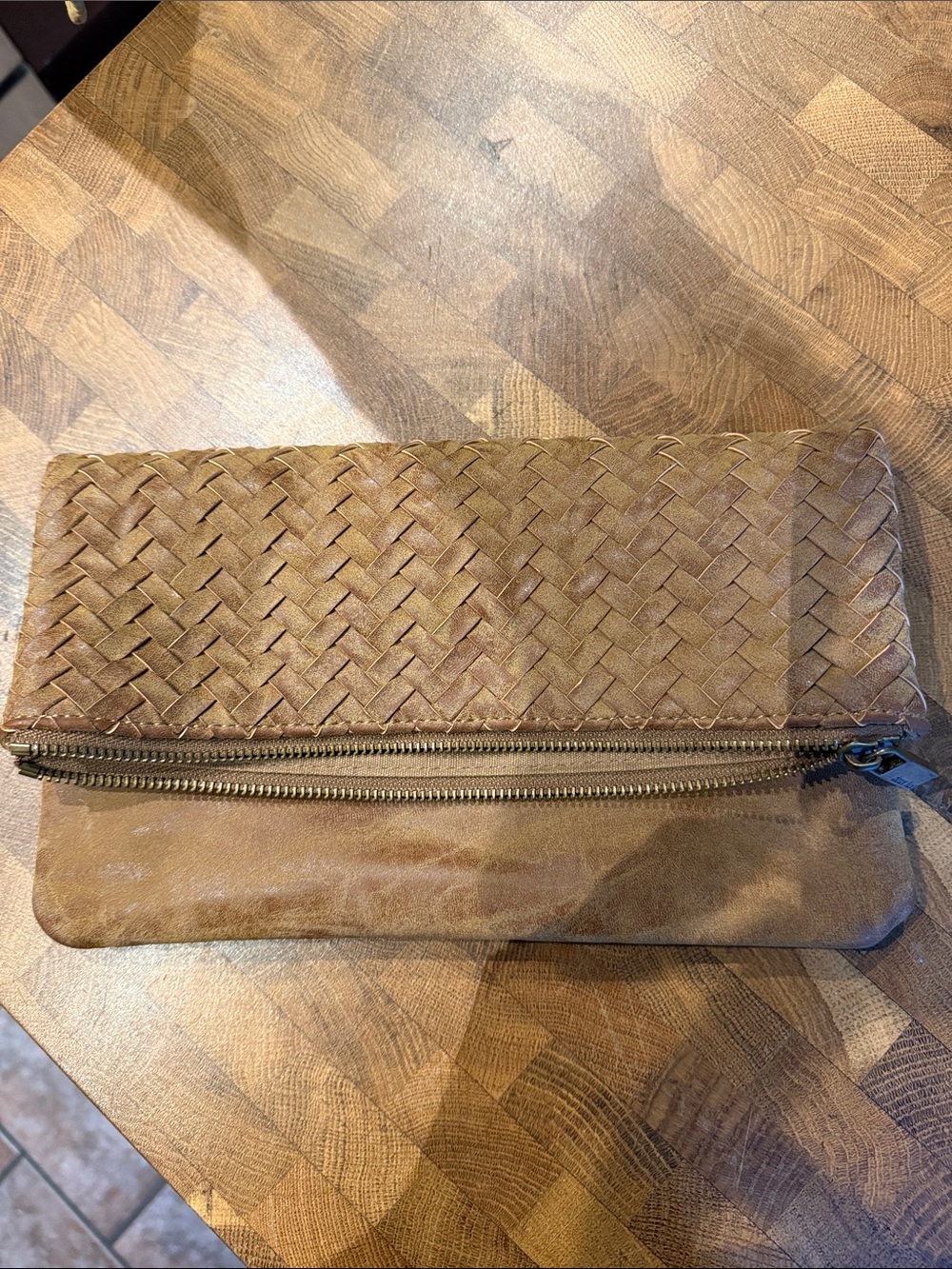 Deux Lux Woven Fold-Over CLUTCH Pouch - Brown NO STRING
